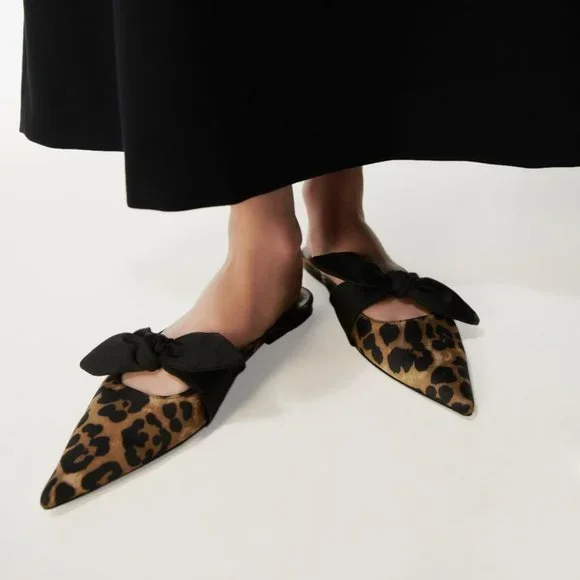 Zara Shoes Zara Leopard Print Mules With Bow Poshmark